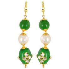 Pearl Dangle & Drop Earring, Green Office Wear Earring For Girl,