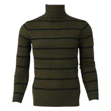 Seaweed Green/Black Woolen Stripe High Neck For Men