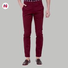 Nyptra Maroon Stretchable Cotton Chinos For Men