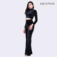 METAPHOR Black Full Sleeves Crop Top (Plus Size) For Women - MT47B