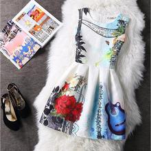 CUHAKCI Print Dresses Women Summer Sleeveless Mini Dress