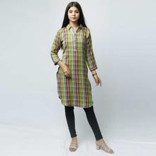 Green Checkered Cotton Kurti For Women