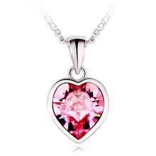 Silver/White Rose Pink Crystal Pendant With Chain For Women-10552-1060