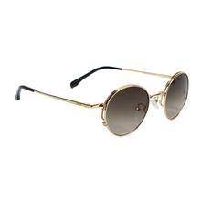 Round UV Protected Brown Lens Golden Metal Frame sunglasses (Unisex)