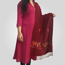 Maroon Cashmere Embroidered Shawl for Women