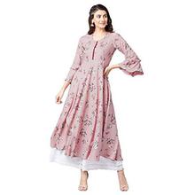 Tissu Women Dusty Pink & Red Floral Printed A-Line Kurta