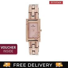 Titan Rectangular Rose Gold Dial Gold Stainless Steel Strap Analog Watch For Women - (9716WM02)