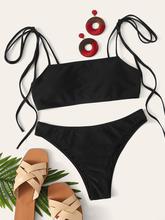 Self Tie Shoulder Top With Hipster Bikini Set