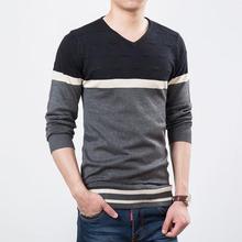 Autumn Spring Casual Men's Sweater V-Neck Striped Slim Fit