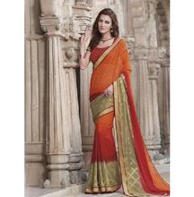 Printed Georgette Orange Fancy Saree with Blouse for Women