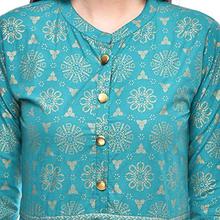 GLAM ROOTS Women's A-Line Cotton Kurta (TURQUOISE)