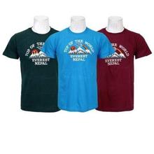 Pack Of 3 Embroidered 100% Cotton T-Shirt For Men-Green/Sky Blue/Maroon