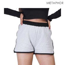 METAPHOR Grey/Black Contrast Terry Cotton Plus Sized Shorts For Women - MSH02C