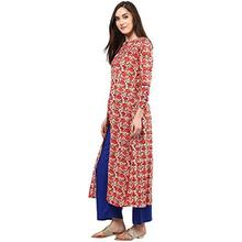 Jaipur Kurti Coral Block Print Kurta With Blue Palazzo Set