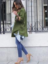 Army Green V Neck Belt Coat