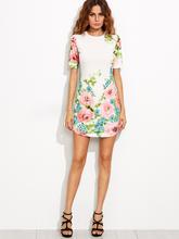 White Floral Print Short Sleeve Dress