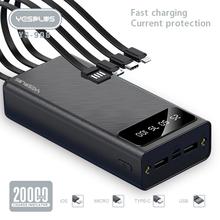 YESPLUS Powerbank 20000mah Fast Charging Cheap Mini LCD with Data Cable Lightning Type C Micro USB