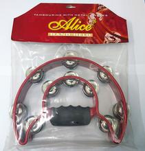 Alice Double Halfmoon Tambourine with Sturdy Grip and Metal Jingles