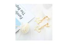 Gold Toned Hollow Tri Star Dangler Earrings