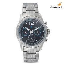 Fastrack 3169SM02 Black Dial Chronograph Watch For Men- Silver