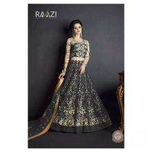 Raazi 3D Work 10001 Color NET Anarkali Dress With Inner Skirt semistitched-Black