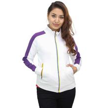 White/Purple Contrast Sleeved Jacket For Women