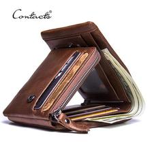 CONTACT'S Genuine Crazy Horse Leather Men Wallets Vintage