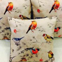 Set of 5 Jute Digital Printed Cushion Cover - Grey Color with Birds Picture