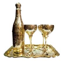 Brass Wine Set With 4 Glasses And Tray