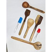 Kitchen Delli Wooden Handcrafted Cooking Spoons Spatula with Silicon