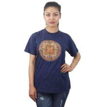 Navy Mandala Printed 100% Cotton T-Shirt For Women - 011