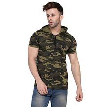 Rezalia Men's Military Camouflage Hood Half Sleeve Cotton