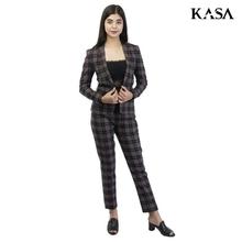 KASA Black Mixed Cotton Blazer/Pant Set For Women