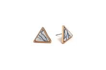 Gold Toned Triangle Shaped Marble Stud Earrings For Women