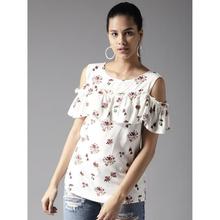 Casual Cold Shoulder Printed Women White, Brown Top