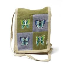 Green/Purple Hemp Butterfly Embroidered Sling Bag For Women