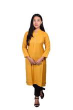 Yellow Mandarin Collared Rayon Kurti - (BIS2)