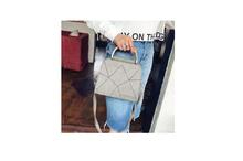 Grey Geometric Design PU Leather Cross Body Bag With Korean Design Wallet For Women