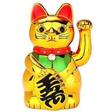 Feng Shui Battery Operated Medium Size Lucky Cat Golden Color
