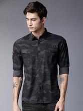 Men Black & Grey Slim Fit Printed Casual Shirt
