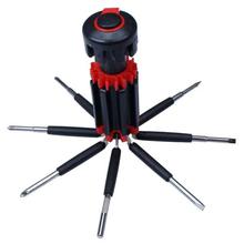 ET - 802 8 in 1 Multi function Fordable Screwdriver LED Torch - Black