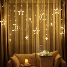 2.5m Star Curtain Light Moon Lighting String For Indoor Outdoor Decoration - EU Plug