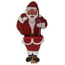 Red Wooden Sitting Santa Statue