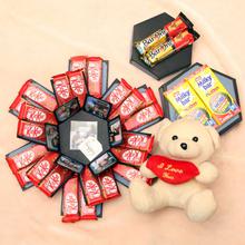 Chocolates & Photo Hexagonal Explosion Box With Cute Teddy