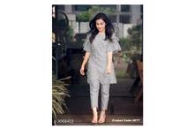 Hifashion-White Pointed Designed Rayon Kurti For Women-Light Grey