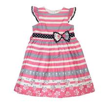 Pink/White Bow Striped Frock For Girls