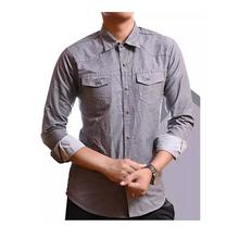 Cadet Grey Soft Denim Shirt For Men