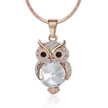Rose Gold Color New Fashion Snake Chain Crystal Necklace Sweater Jewelry Fashion Small Cute Owl Bird Pendant For Women Gift