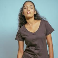 Hills & Clouds V Neck T-Shirt For Women (Brown)