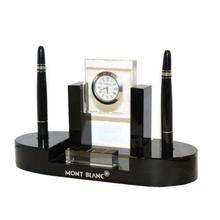 Mont Blanc Black/Silver Pen Stand With Clock